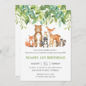 Invitation Bois Animaux 1er Anniversaire Forêt Végétation Gar (Devant / Derrière)