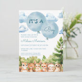 Invitation Bois Animaux Aquarelle C'est un Baby shower garçon (Debout devant)