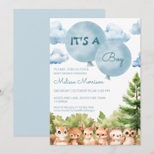 Invitation Bois Animaux Aquarelle C'est un Baby shower garçon