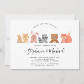Invitation Bois Animaux Aquarelle Couples Baby shower (Devant)