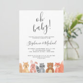 Invitation Bois Animaux Aquarelle Couples Baby shower (Debout devant)