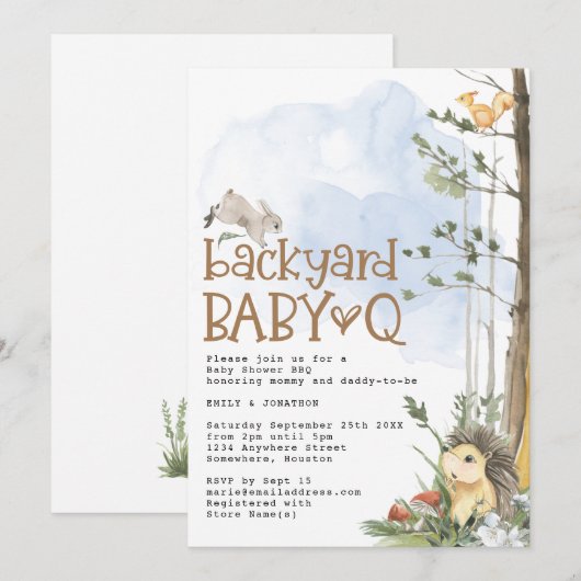 Invitation Bois Animaux Baby Q Jardin Baby shower (Devant / Derrière)