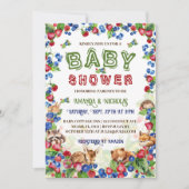 Invitation Bois Animaux Baby shower aux fraises aux bleuets (Devant)