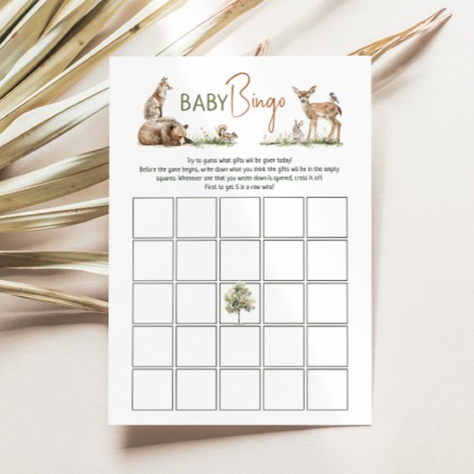Invitation Bois Animaux Baby shower Baby Bingo Card