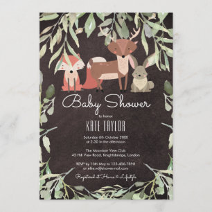 Invitation Bois Animaux Baby shower Chalkboard
