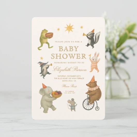 Invitation Bois Animaux Baby shower Cirque mignon (Debout devant)