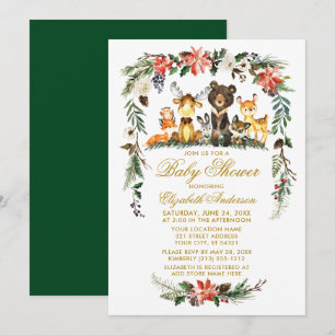 Invitation Bois Animaux Baby shower de vacances Or