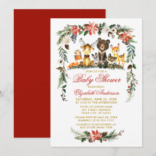 Invitation Bois Animaux Baby shower de vacances Red Gold
