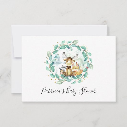 Invitation Bois Animaux Baby shower de verdure Demande de rés (Devant)