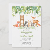 Invitation Bois Animaux Baby shower Forêt Verdure Garçon (Devant)