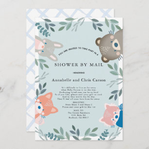Invitation Bois Animaux Baby shower garçon bleu par courrier