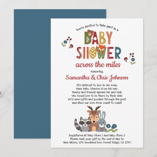 Invitation Bois Animaux Baby shower garçon par courrier (Devant / Derrière)