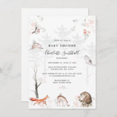 Invitation Bois Animaux Baby shower rustique Script (Devant / Derrière)