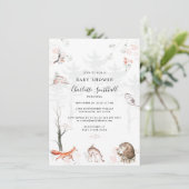 Invitation Bois Animaux Baby shower rustique Script (Debout devant)
