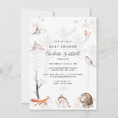Invitation Bois Animaux Baby shower rustique Script (Devant)
