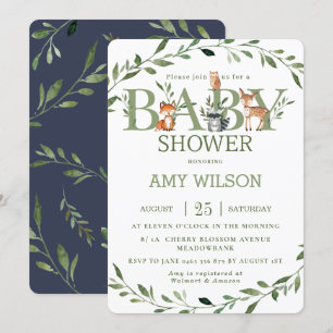 Invitation Bois Animaux Baby shower Végétation Whimsical