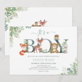 Invitation Bois Animaux Baby shower verdoyant (Devant / Derrière)