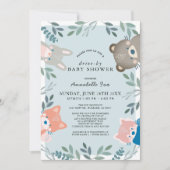 Invitation Bois Animaux Blue Boy Baby shower Drive-by (Devant)