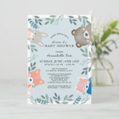Invitation Bois Animaux Blue Boy Baby shower Drive-by (Debout devant)