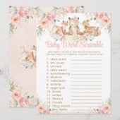 Invitation Bois Animaux Blush Floral Baby Word Scramble (Devant / Derrière)