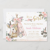 Invitation Bois Animaux Boho Baby shower de filles tribales B (Devant)