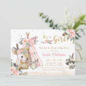 Invitation Bois Animaux Boho Baby shower de filles tribales B (Debout devant)