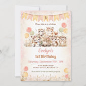 Invitation Bois Animaux Boho Pastel Girl 1er anniversaire (Devant)