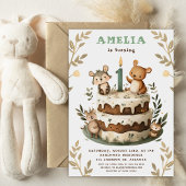 Invitation Bois Animaux Boho Premier anniversaire de l'enfant