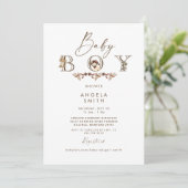Invitation Bois Animaux Brown Baby shower mignon (Debout devant)