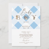 Invitation Bois Animaux Brown & Bleu Baby shower mignon (Devant)