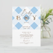Invitation Bois Animaux Brown & Bleu Baby shower mignon (Debout devant)