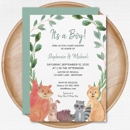 Invitation Bois Animaux C'est un garçon Baby shower Couples