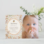 Invitation Bois Animaux Champignons 1er anniversaire Photo (Debout devant)