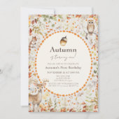 Invitation Bois Animaux Champignons Forêt 1er anniversaire (Devant)