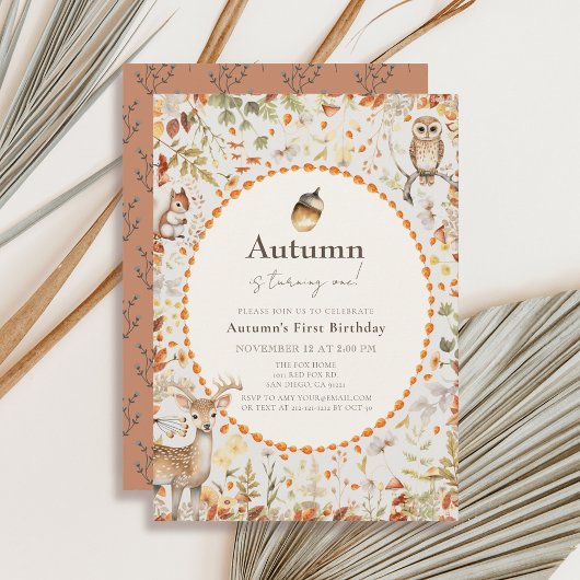 Invitation Bois Animaux Champignons Forêt 1er anniversaire