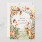Invitation Bois Animaux Champignons Jardin Baby shower (Devant)