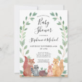 Invitation Bois Animaux Couples Baby shower (Devant)