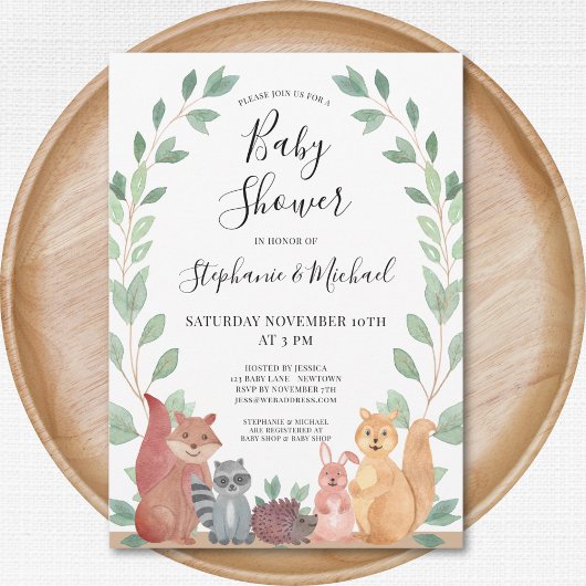 Invitation Bois Animaux Couples Baby shower