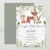 Invitation Bois Animaux Couples Baby shower / Saupoudrer (Devant / Derrière)