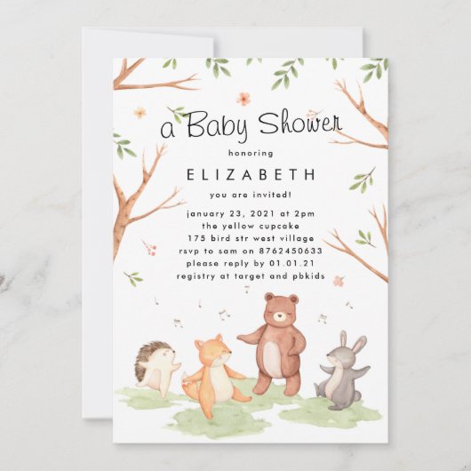 Invitation Bois Animaux Danser Pique-nique Forêt (Devant)