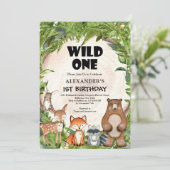 Invitation Bois animaux de la forêt verdure tranche de bois i (Debout devant)