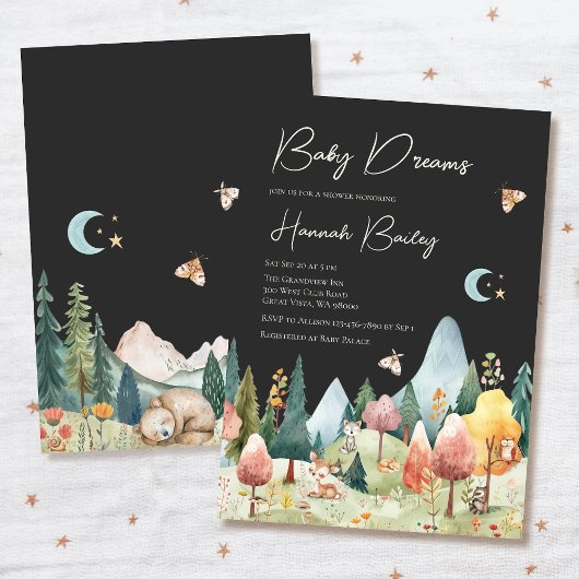 Invitation Bois Animaux de nuit Forêt Baby shower