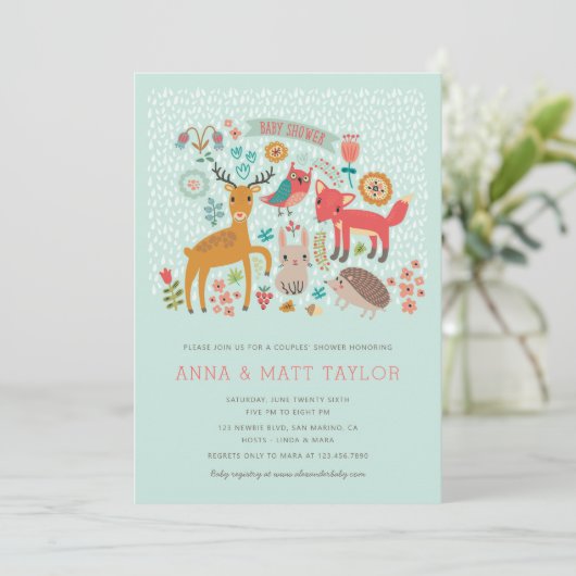 Invitation Bois Animaux Douche pour couples (Debout devant)