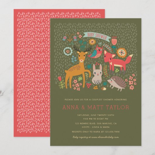 Invitation Bois Animaux Douche pour couples (Devant / Derrière)
