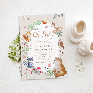 Invitation Bois Animaux Enchantés Bois Baby shower magique