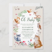 Invitation Bois Animaux Enchantés Bois Baby shower mignon (Devant)
