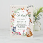 Invitation Bois Animaux Enchantés Bois Baby shower mignon (Debout devant)