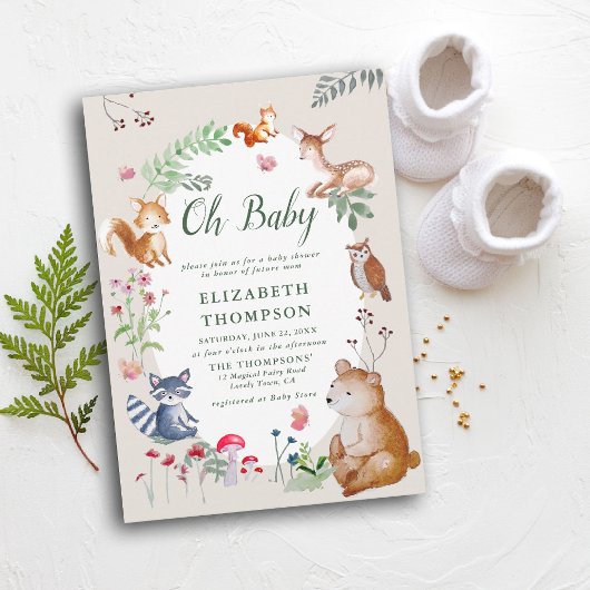 Invitation Bois Animaux Enchantés Bois Baby shower mignon