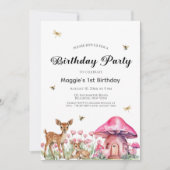 Invitation Bois Animaux et champignons de la fée 1er annivers (Devant)