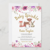 Invitation Bois Animaux Floral Baby Girl Sprinkle/Douche (Devant)